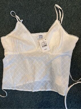 Cotton On White Eyelet Smocked Back Cami Tank